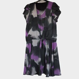Vintage water colour wrap dress purple lilac with shoulder pads